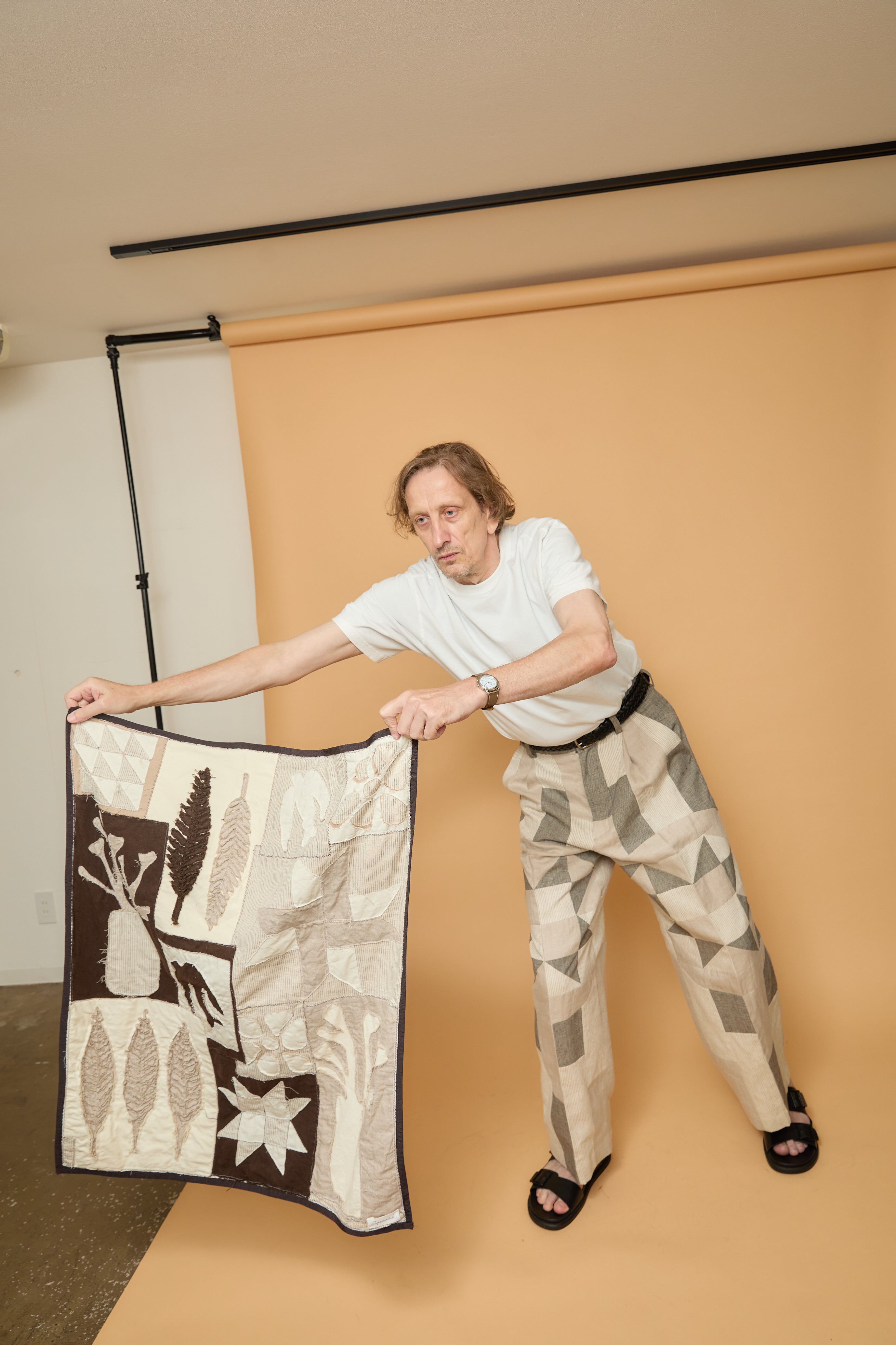 Wide tuck pants 007 Beige
