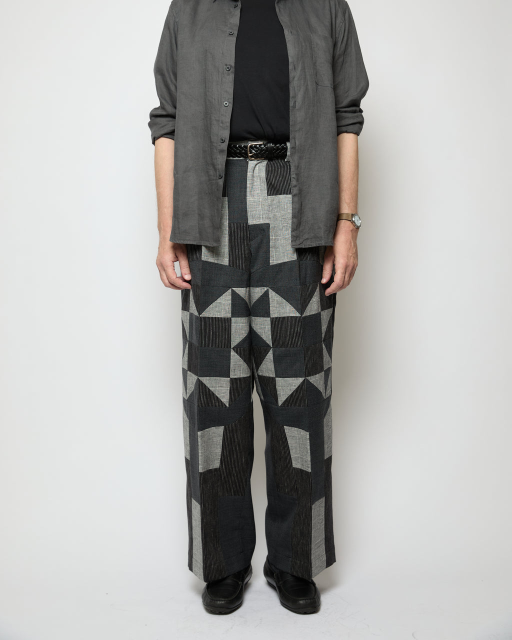 Wide tuck pants 007 Black